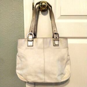Coach North South Soho Satchel Off White w Gold Metallic Handles Hobo Bag F17216